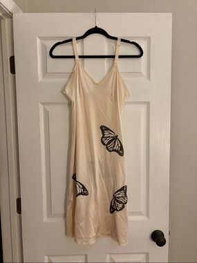 One of a Kind Vintage Slip Dress with Hand Printed Butterflies